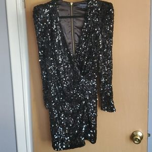 French CONNECTION Black Sequins Party Dress Size 6